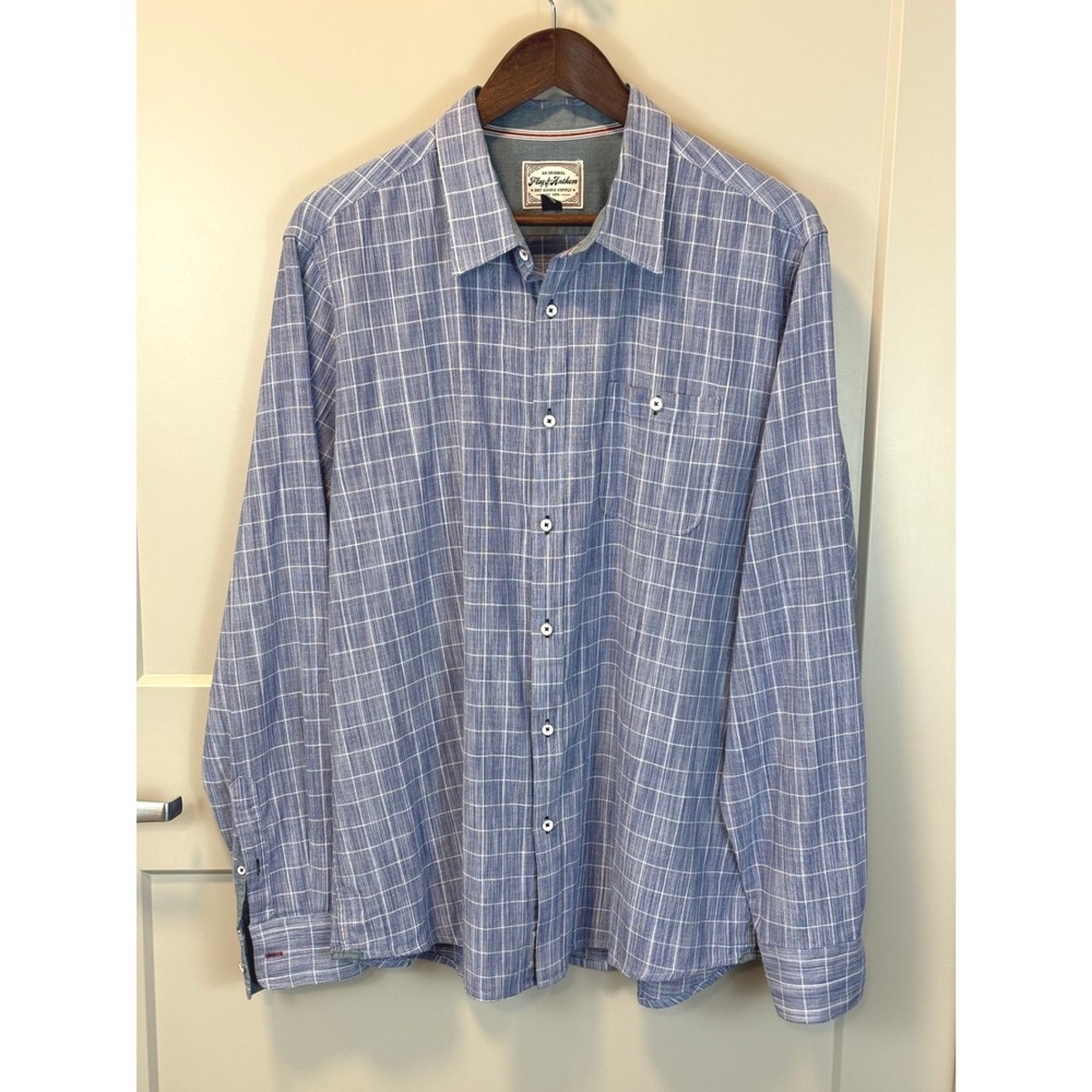 Flag & Anthem Blue Plaid 100% Cotton Button Up Shirt Long Sleeve Mens Size XL